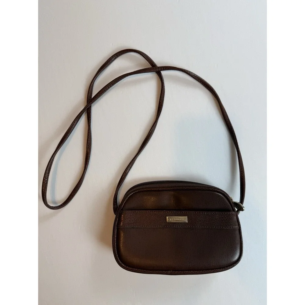 Liz Claiborne Vintage 90s Womens Brown Leather Mini Crossbody Bag Shoulder Purse